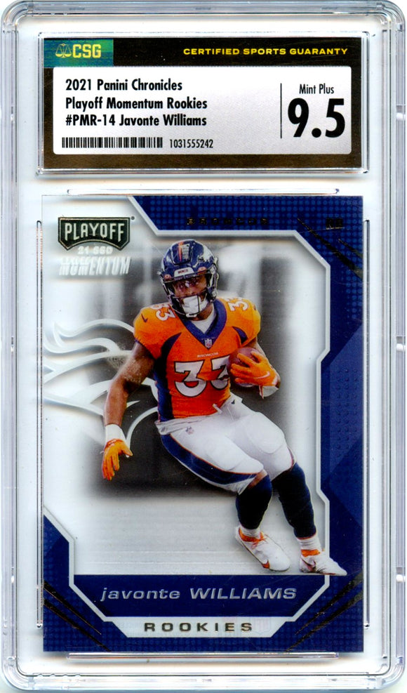 Product Javonte Williams RC 2021 Panini Chronicles Playoff Momentum Rookie CSG 9.5 Link