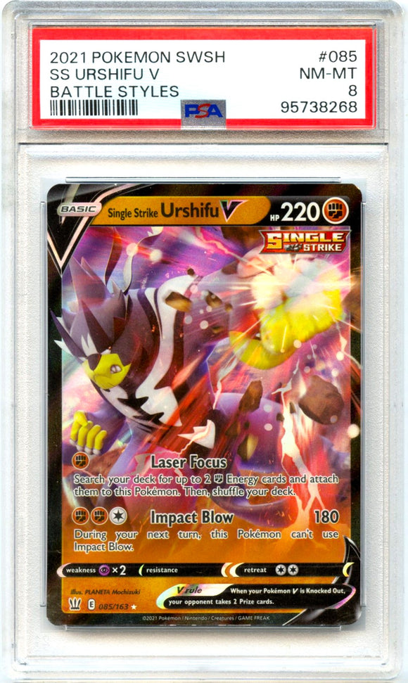Product Single Strike Urshifu V 2021 Pokemon Sword Shield Battle Styles #85/163 PSA 8 Link