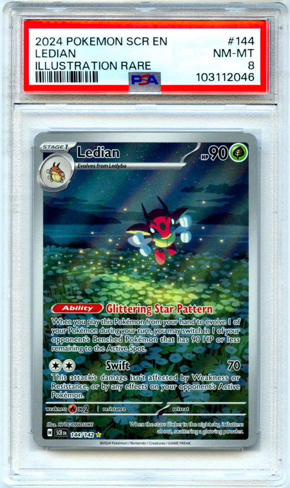 Product Ledian 2024 Pokemon Stellar Crown #144/142 PSA 8 Link