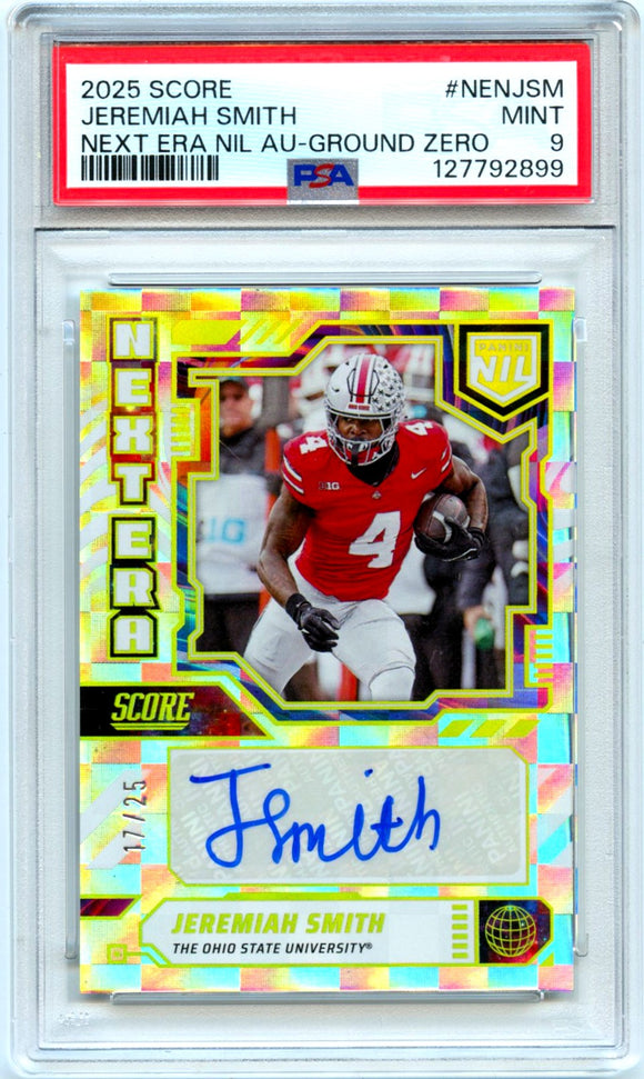 Product Jeremiah Smith 2025 Panini Score NIL Ground Zero Next Era Rookie Auto SP 17/25 PSA 9 Link