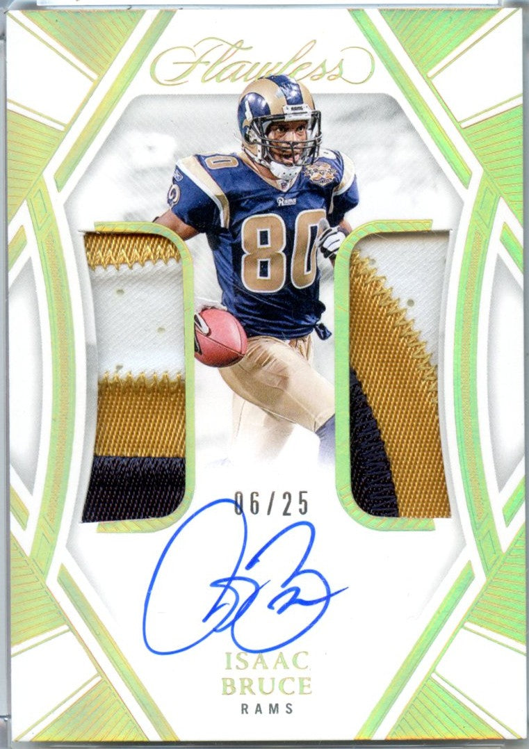 Isaac Bruce 2024 Flawless Holo Gold Dual Jersey Patch Auto SP 6/25-1