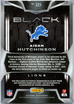 Aidan Hutchinson RC 2022 Panini Black Silver Ink Rookie Patch Auto SP 58/99-2