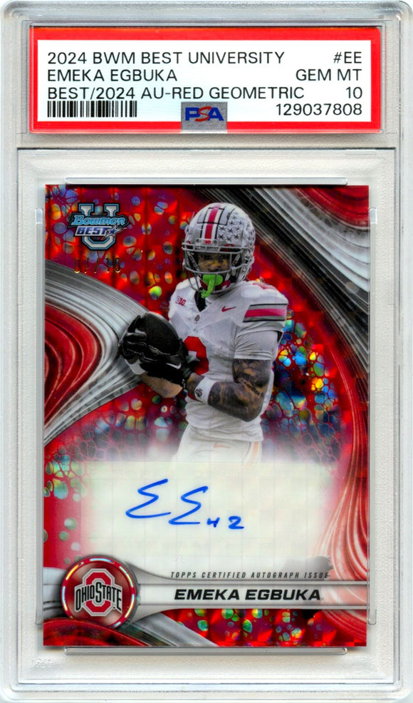 Product Emeka Egbuka RC 2024 Bowman U Best Red Geometric Rookie Auto SP 7/10 PSA 10 Link