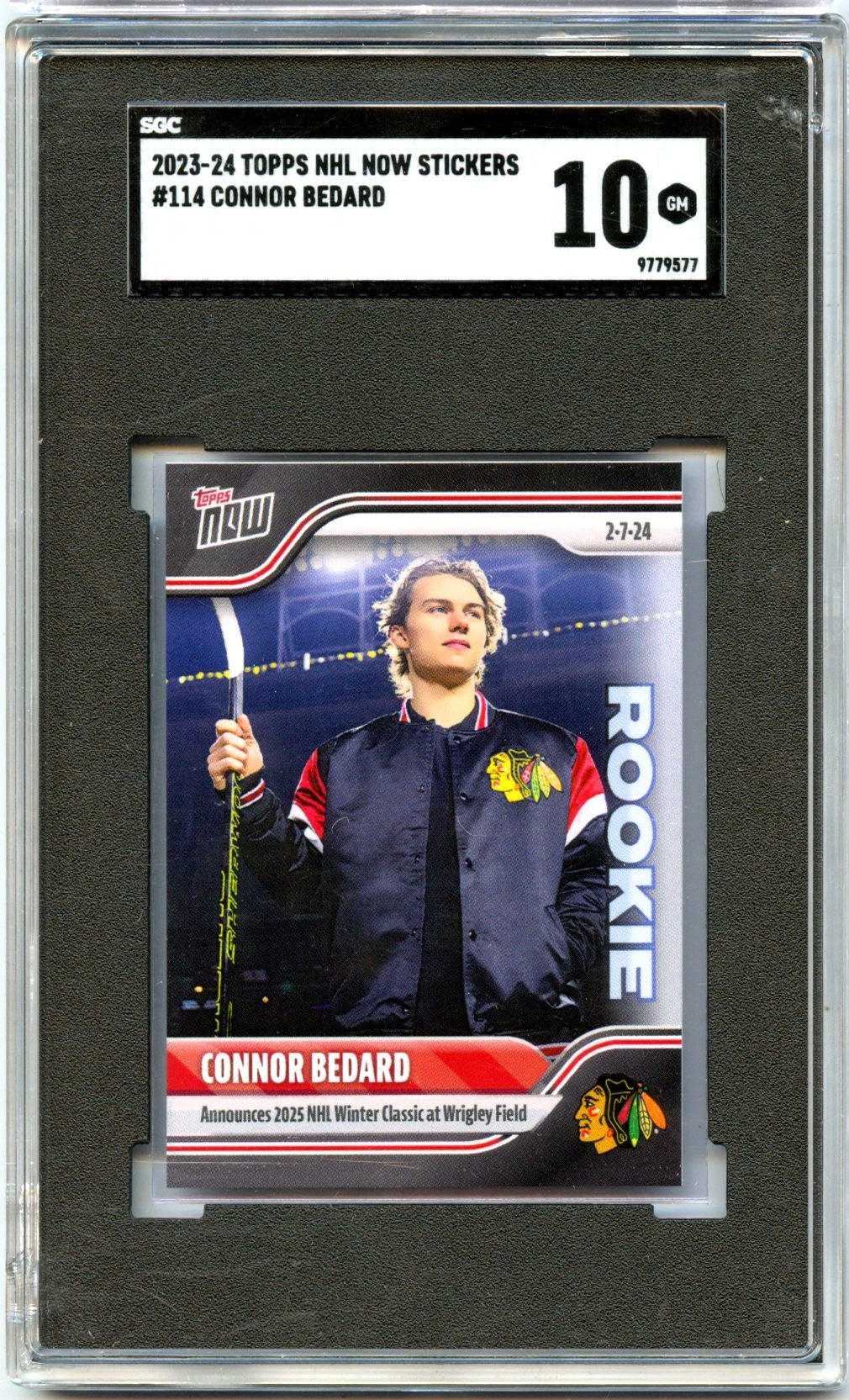 Connor Bedard RC 2023-24 Topps Now NHL Sticker Rookie #114 SGC 10