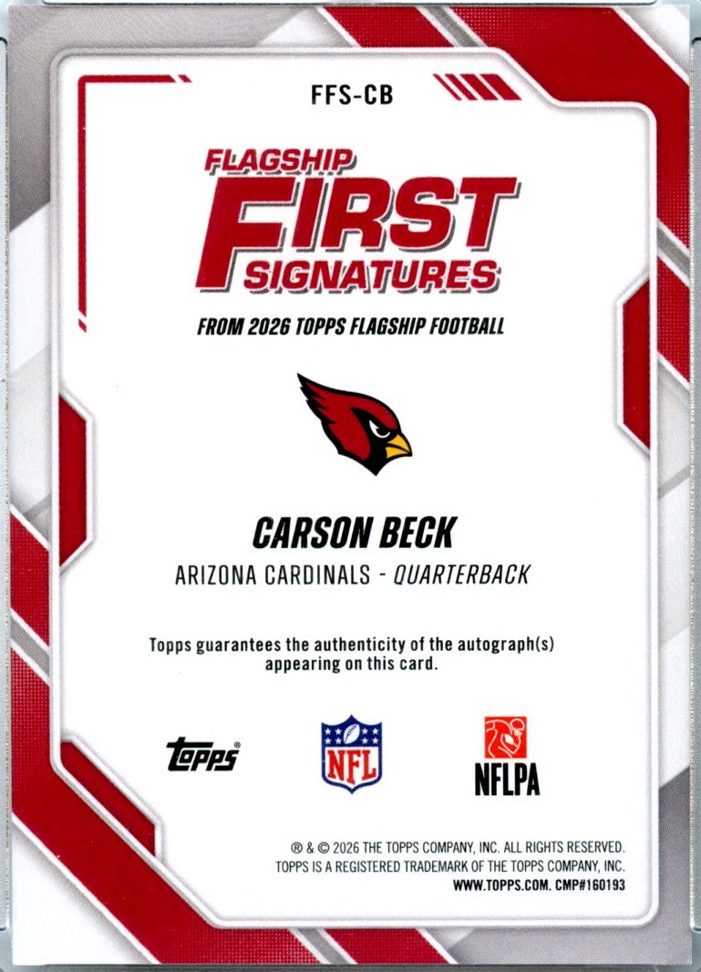 Carson Beck RC 2026 Topps Flagship First Signatures Rookie Auto-2