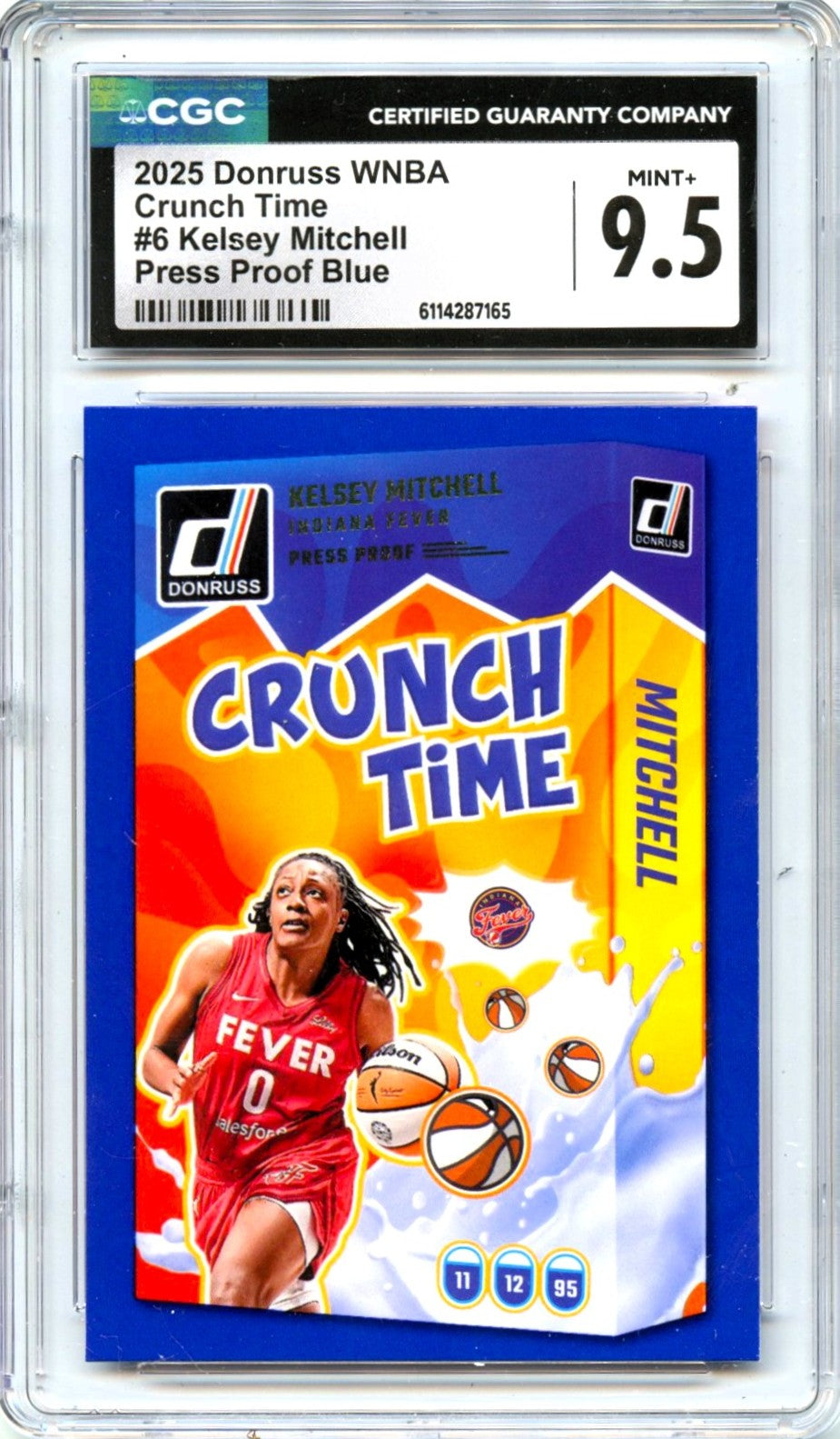 Kelsey Mitchell 2025 Donruss WNBA Blue Press Proof Crunch Time #6 CGC 9.5-1