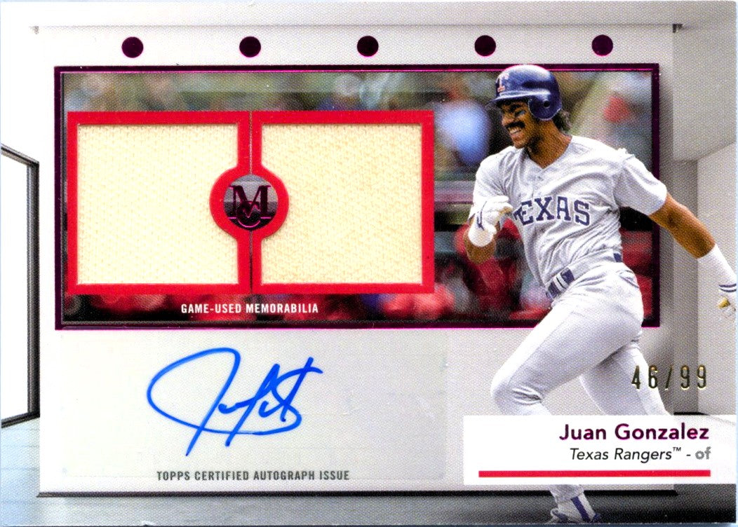 Juan Gonzalez 2024 Topps Museum Collection Pink Dual Game Used Patch Auto SP 46/99-1
