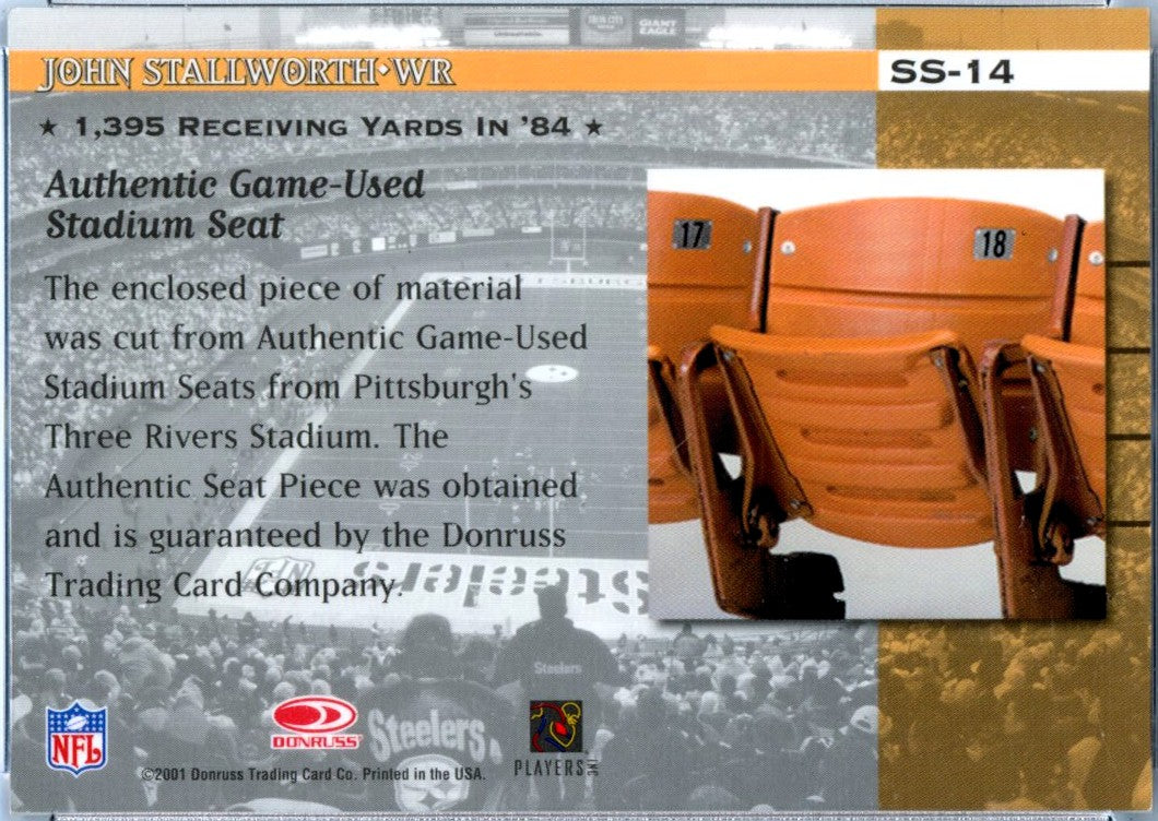 John Stallworth 2001 Donruss Classics Stadium Stars Seat Piece Auto-2