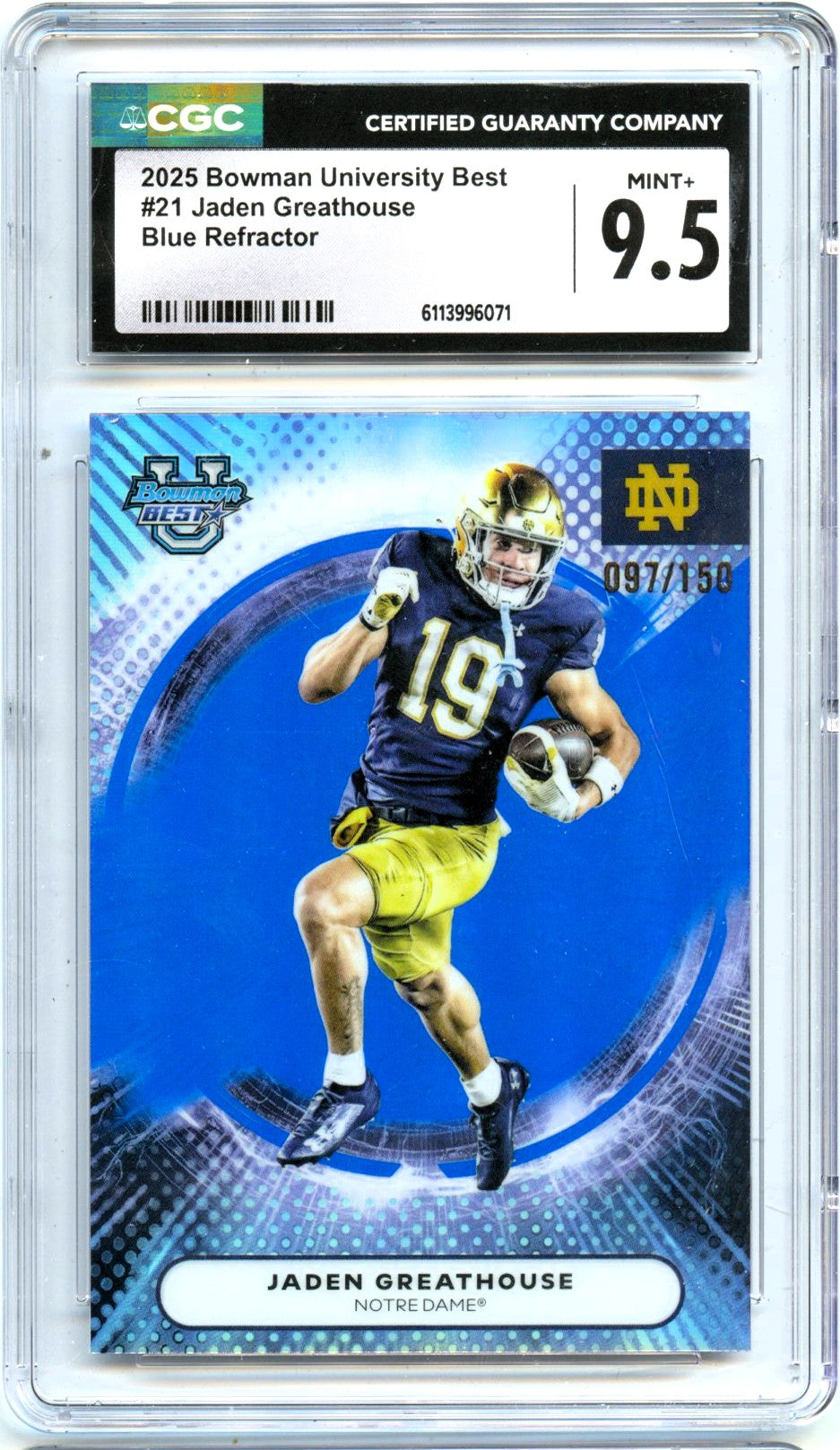 Jaden Greathouse RC 2025 Bowman U Best Blue Rookie SP 97/150 CGC 9.5