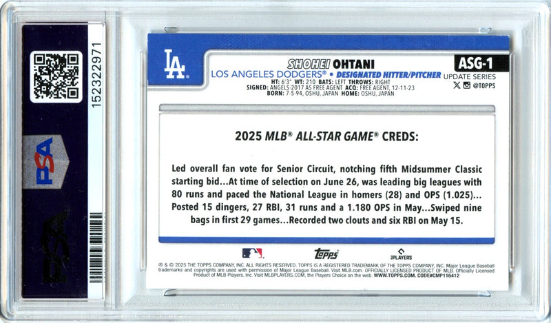 Shohei Ohtani 2025 Topps Update 2025 All Star Game #1 PSA 8-2