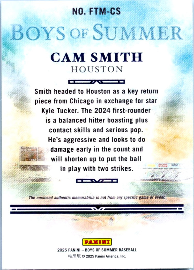 Cam Smith RC 2025 Panini Boys Of Summer Silver Rookie Patch SP 1/25-2
