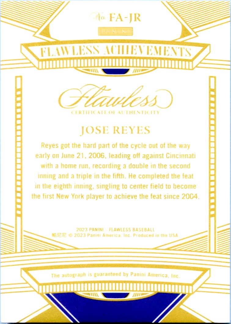Jose Reyes 2023 Flawless Holo Gold Achievements Auto SP 6/10-2