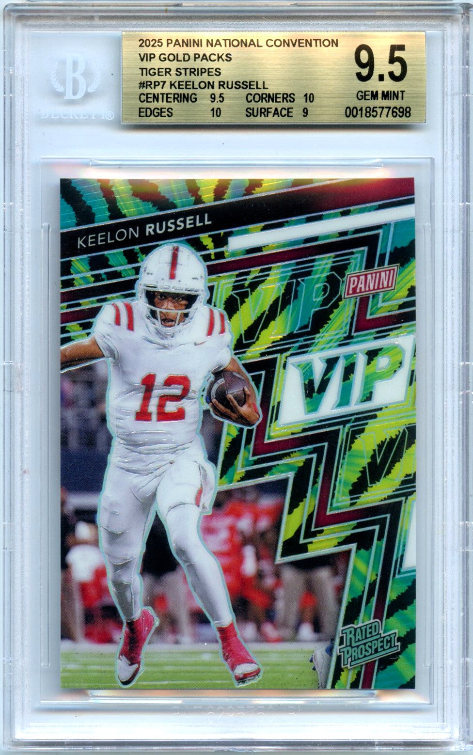 Keelon Russell RC 2025 Panini National Gold Pack Baja Tiger Stripes Rookie BGS 9.5-1