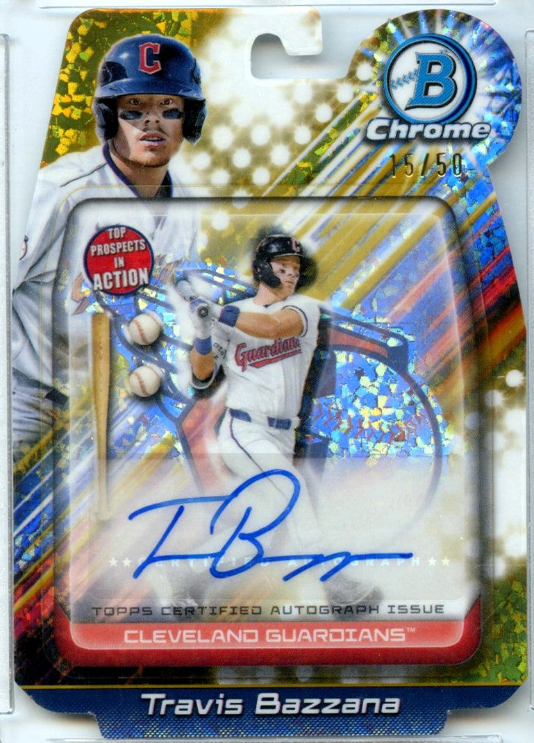 Travis Bazzana RC 2024 Bowman Chrome Gold Mini Diamond Top Prospects In Action Rookie Auto SP 15/50