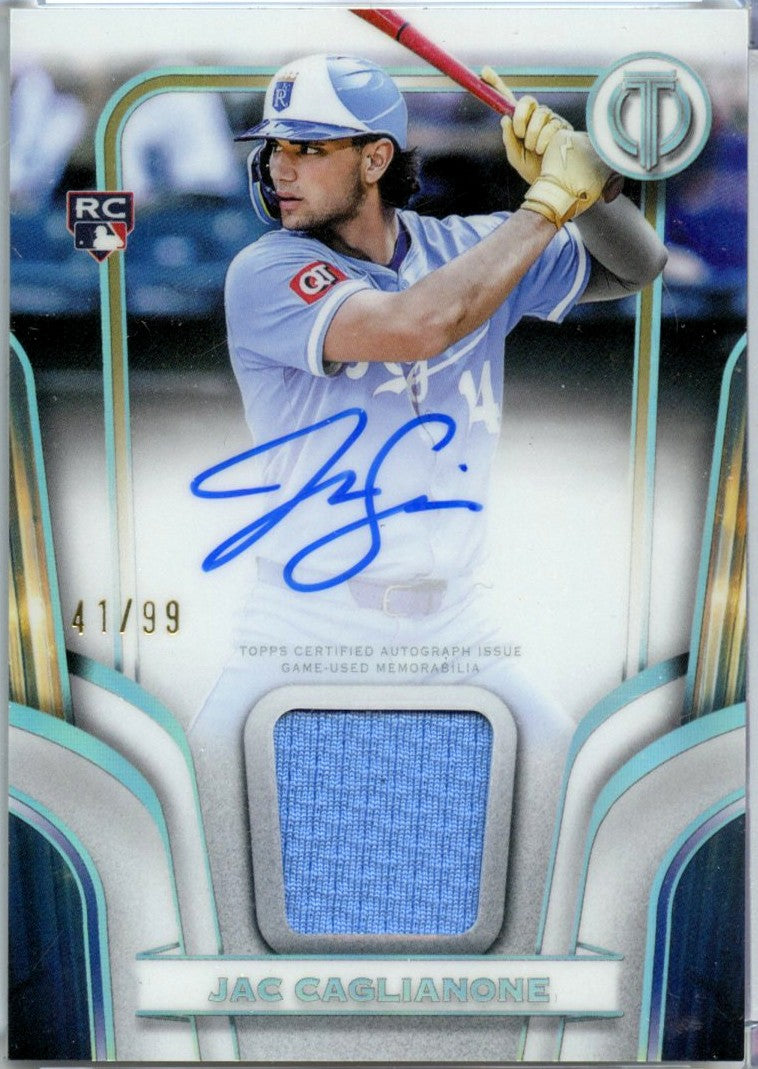 Jac Caglianone 2026 Topps Tribute To Threads Game Used Patch Auto SP 41/99-1