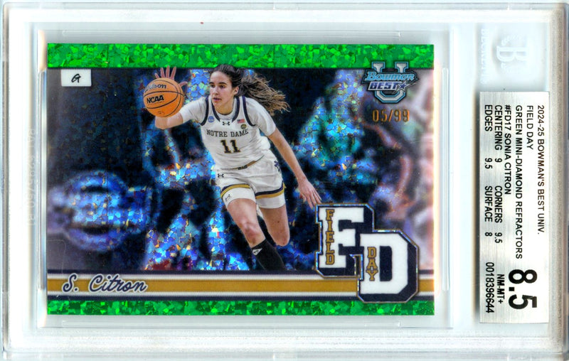 Sonia Citron RC 2024-25 Bowman U Best Green Mini Diamond Field Day Rookie SP 5/99 BGS 8.5-1