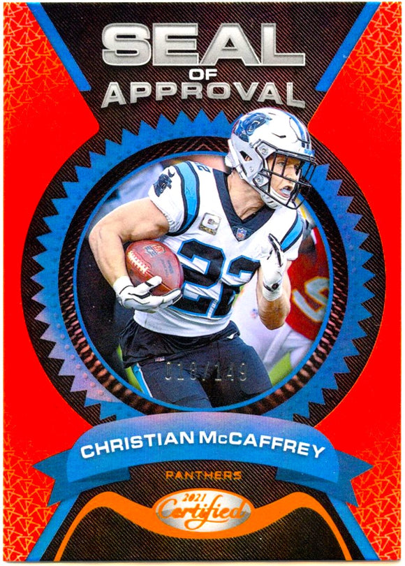 Christian Mccaffrey 2021 Panini Certified Orange Seal Of Approval SP 18/149