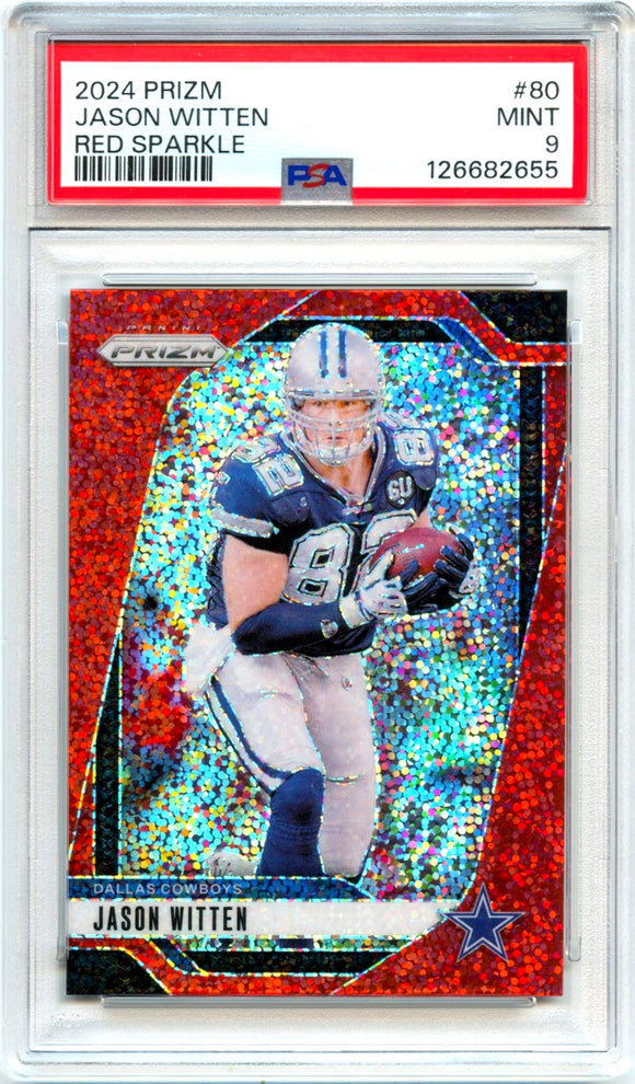 Product Jason Witten 2024 Panini Prizm Red Sparkle SSP #80 PSA 9 Link