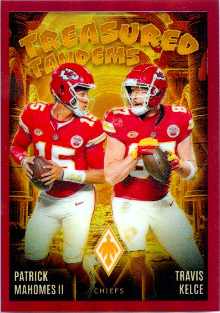 Patrick Mahomes Travis Kelce 2024 Panini Phoenix Red Treasured Tandems SP 73/99-1