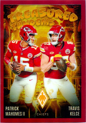 Patrick Mahomes Travis Kelce 2024 Panini Phoenix Red Treasured Tandems SP 73/99