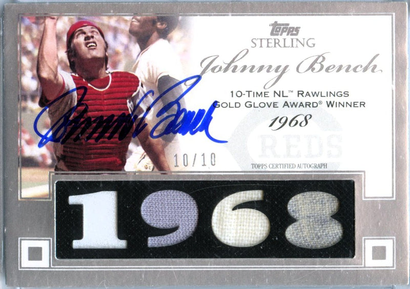 Johnny Bench 2006 Topps Sterling Game Used Patch Auto SP 10/10-1