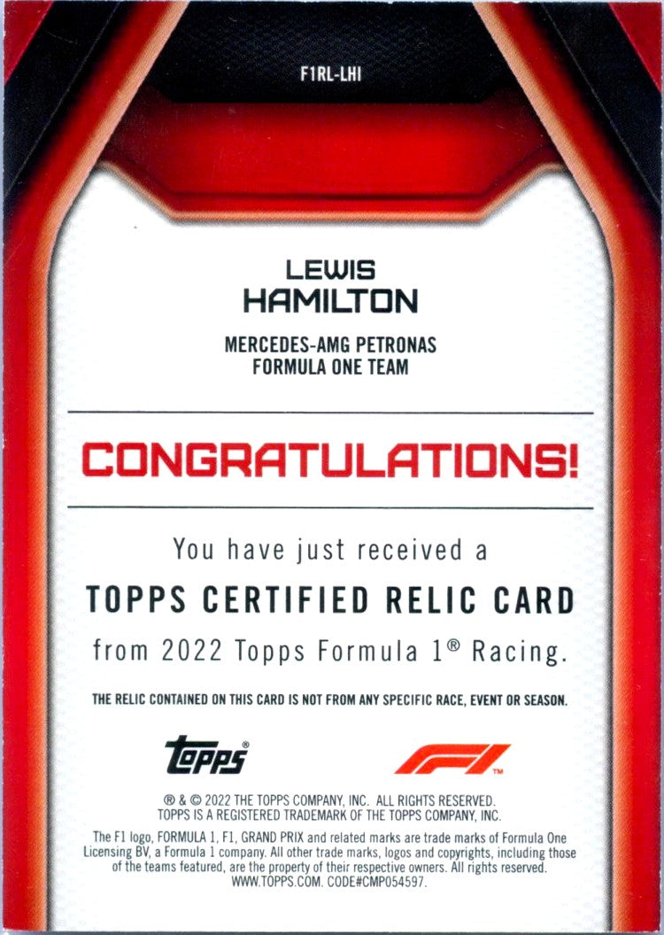 Lewis Hamilton 2022 Topps Formula 1 Firesuit Patch-2