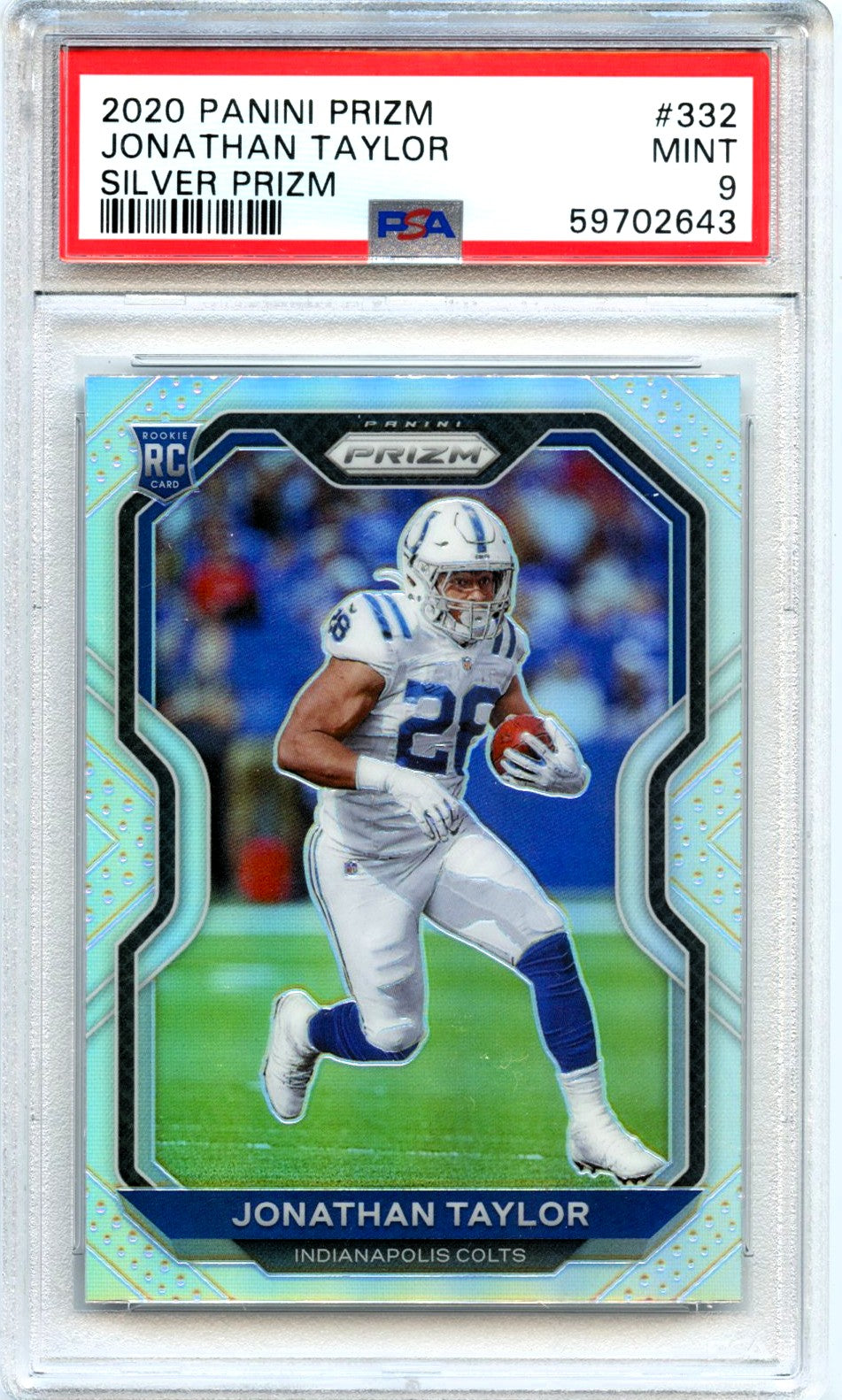 Jonathan Taylor RC 2020 Panini Prizm Silver Rookie #332 PSA 9