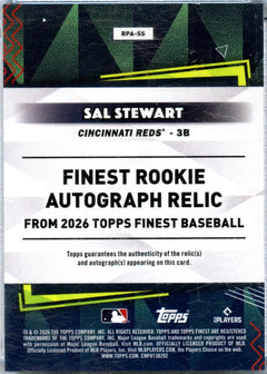 Sal Stewart RC 2026 Topps Finest Rookie Jersey Patch Auto-2