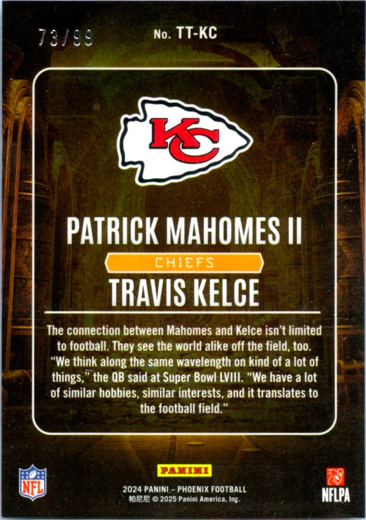 Patrick Mahomes Travis Kelce 2024 Panini Phoenix Red Treasured Tandems SP 73/99-2