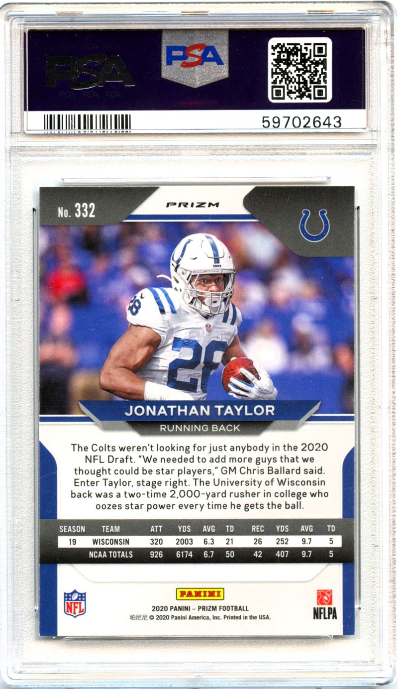 Jonathan Taylor RC 2020 Panini Prizm Silver Rookie #332 PSA 9-2