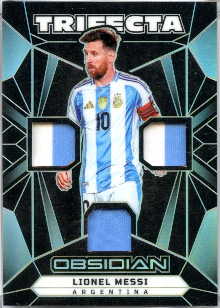 Lionel Messi 2024-25 Panini Obsidian Trifecta Triple Patch SP 42/199