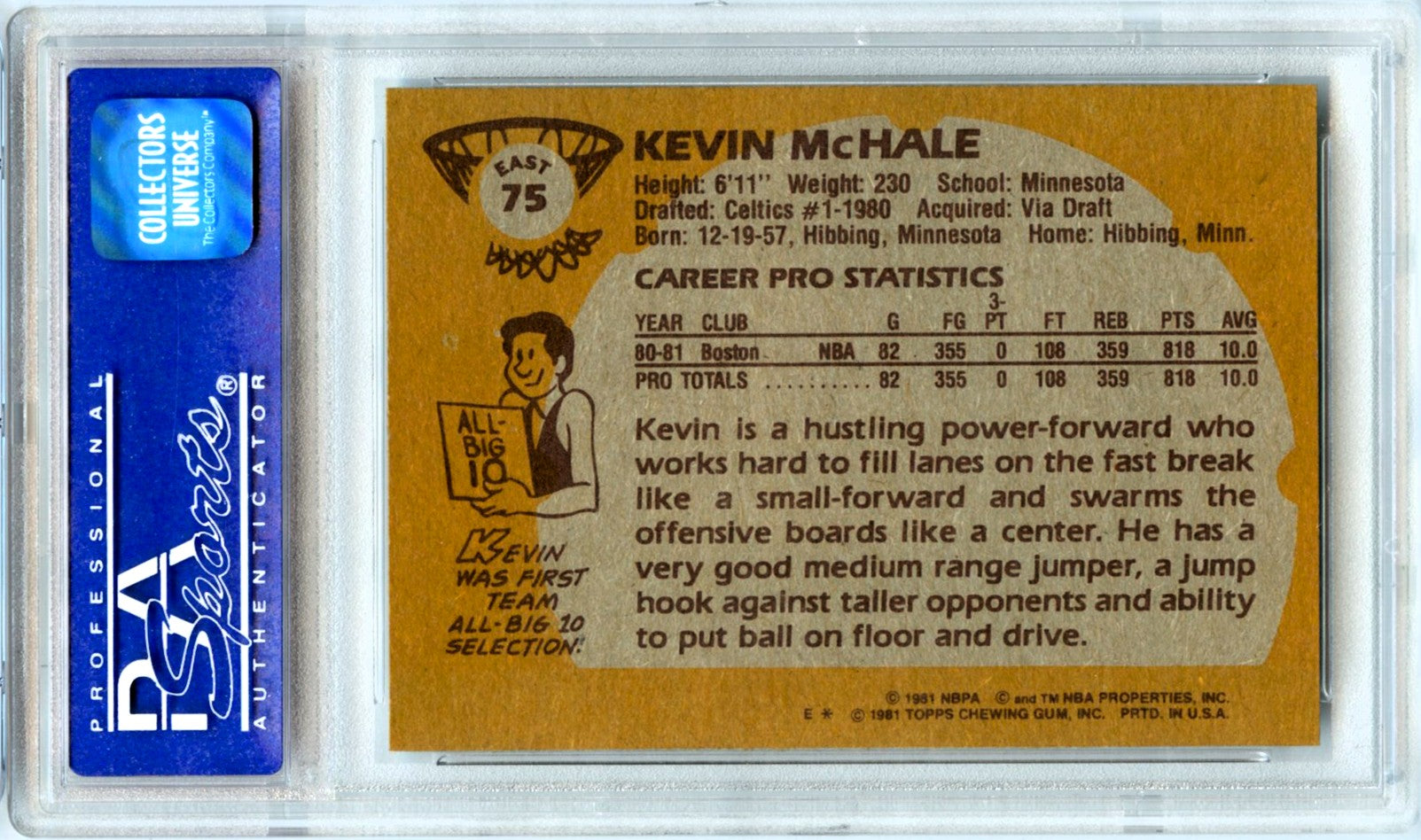 Kevin Mchale RC 1981-82 Topps Rookie PSA 8