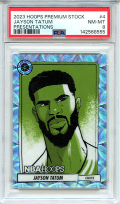 Jayson Tatum 2023-24 Panini NBA Hoops Presentations Case Hit SSP #4 PSA 8-1