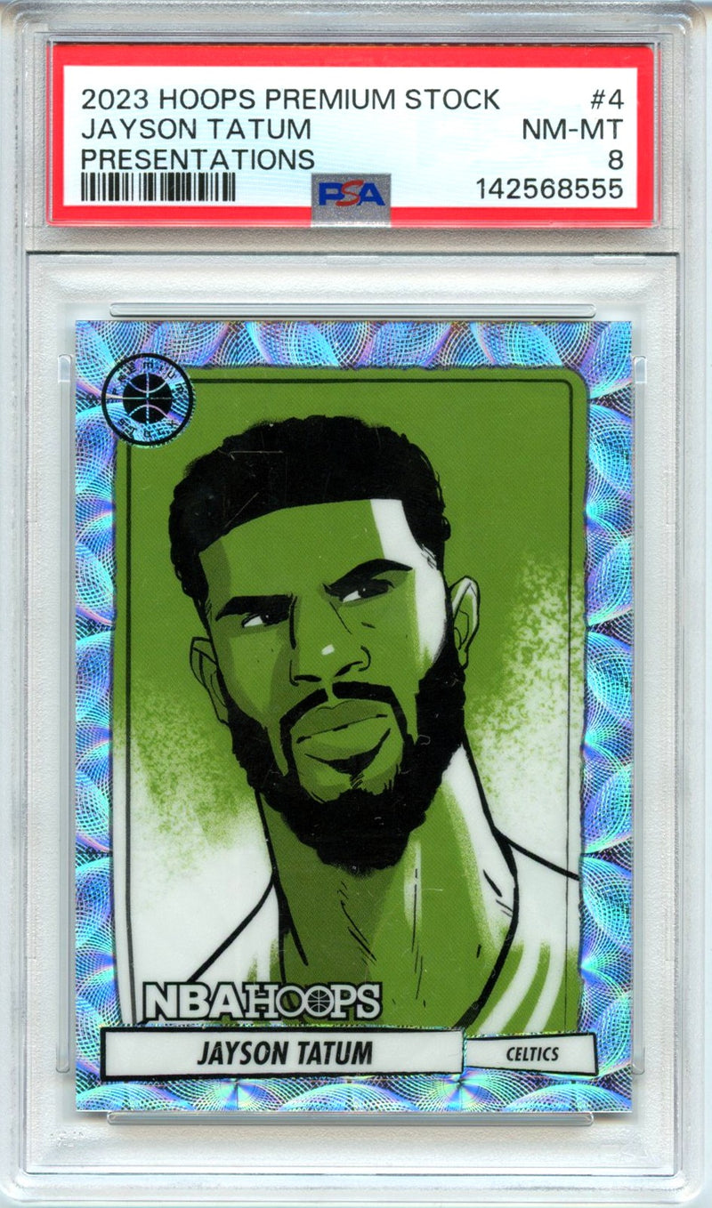 Jayson Tatum 2023-24 Panini NBA Hoops Presentations Case Hit SSP #4 PSA 8-1