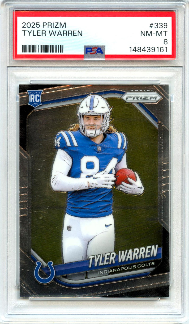 Tyler Warren RC 2025 Panini Prizm Rookie #339 PSA 8-1