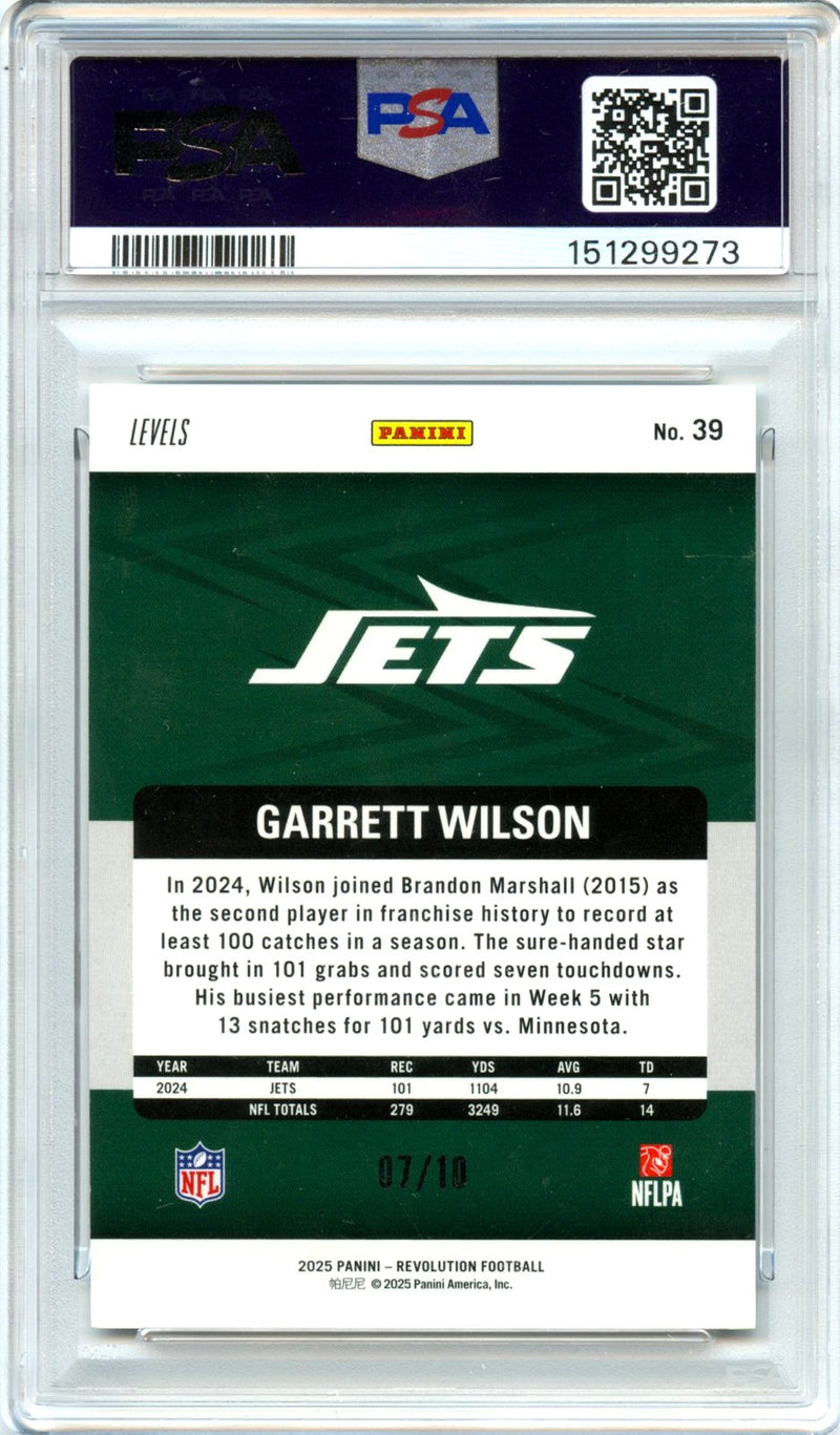 Garrett Wilson 2025 Panini Revolution Gold Levels SP 7/10 PSA 10-2