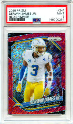 Derwin James 2025 Panini Prizm Red Shimmer SP 25/49 PSA 9-1