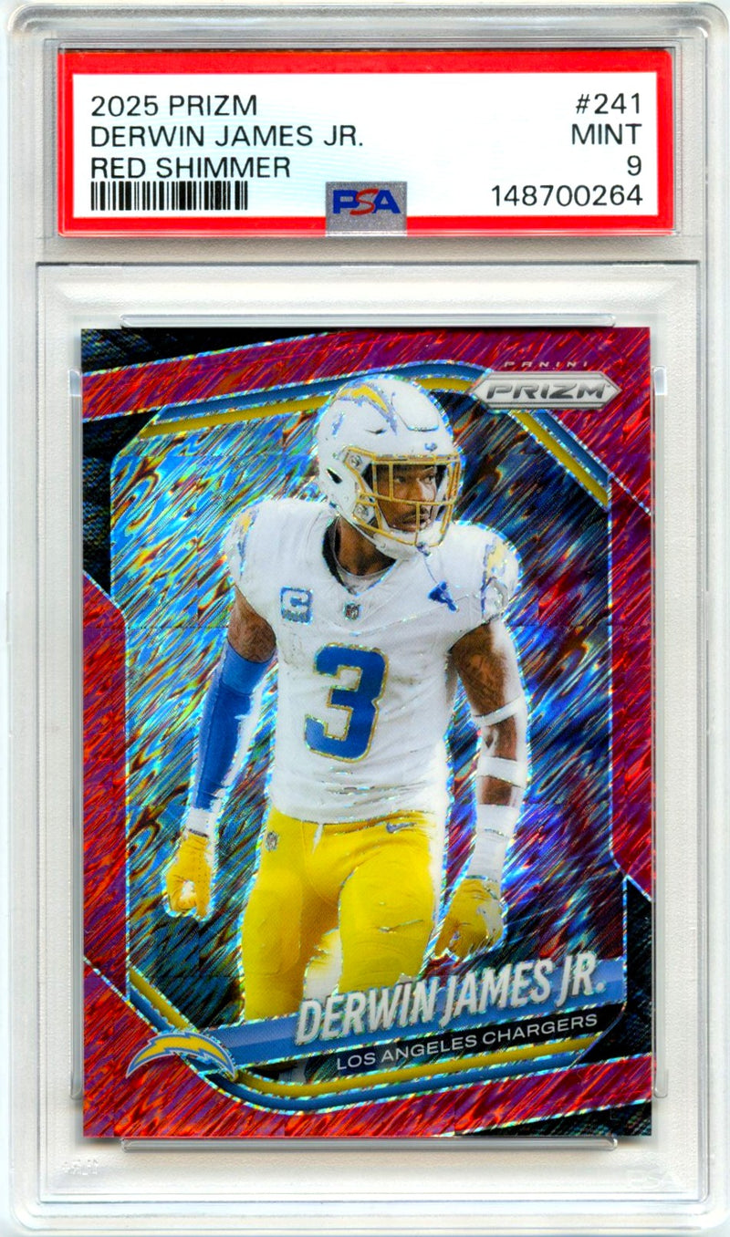 Derwin James 2025 Panini Prizm Red Shimmer SP 25/49 PSA 9-1