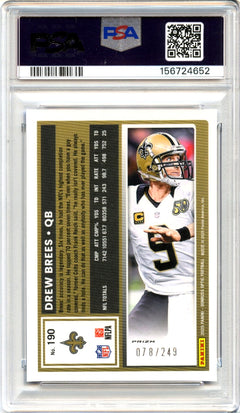 Drew Brees 2025 Donruss Optic Blue Prizm SP 78/249 PSA 10-2