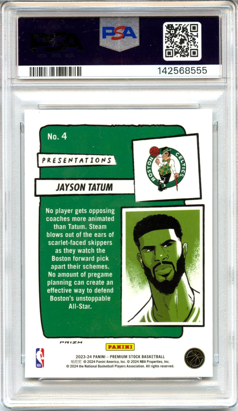Jayson Tatum 2023-24 Panini NBA Hoops Presentations Case Hit SSP #4 PSA 8-2