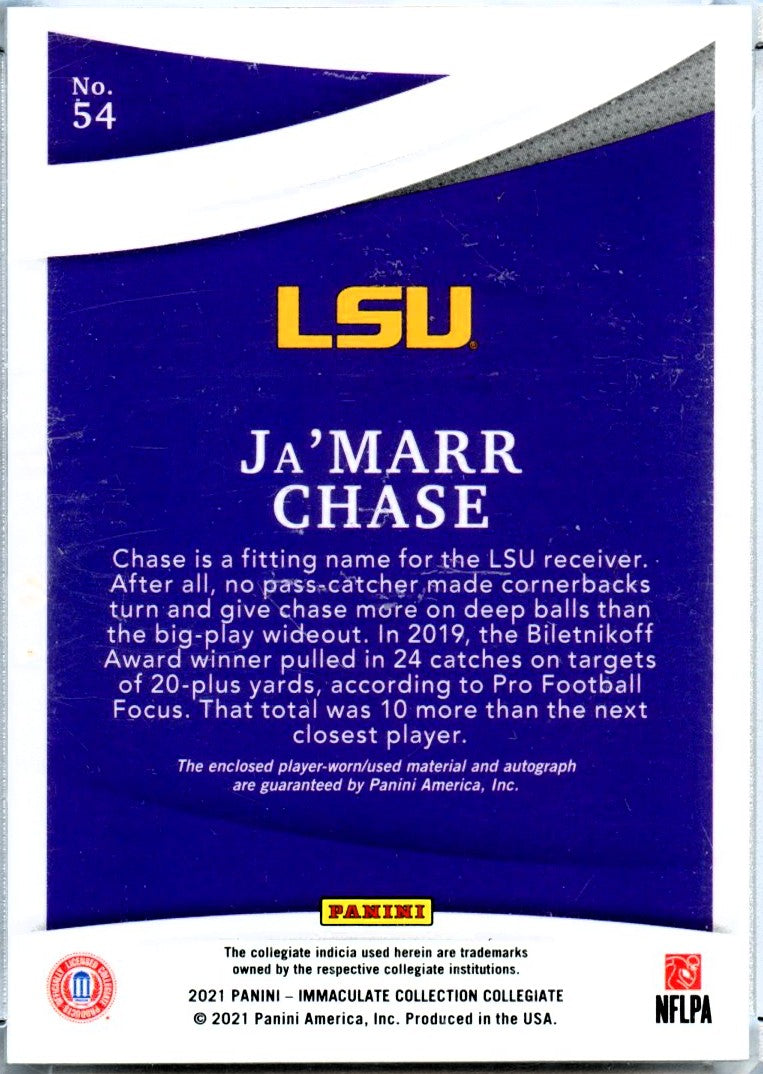 Ja'marr Chase RC 2021 Immaculate Collegiate Rookie Patch Auto SP 25/99-2