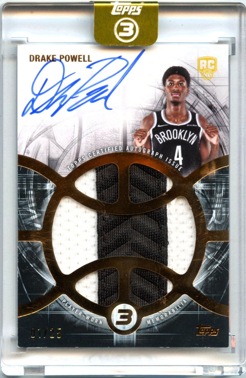 Drake Powell RC 2025-26 Topps 3 Rookie Jersey Patch Auto SP 1/25