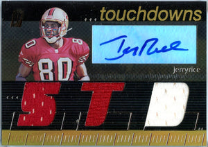 Jerry Rice 2007 Topps Paradigm Career Highs Triple Patch Auto SP 30/99