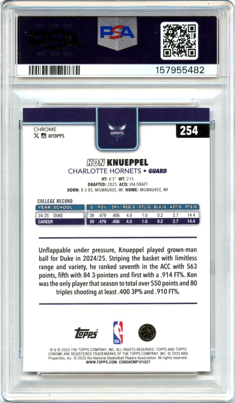 Kon Knueppel RC 2025-26 Topps Chrome Xfractor Rookie #254 PSA 9-2