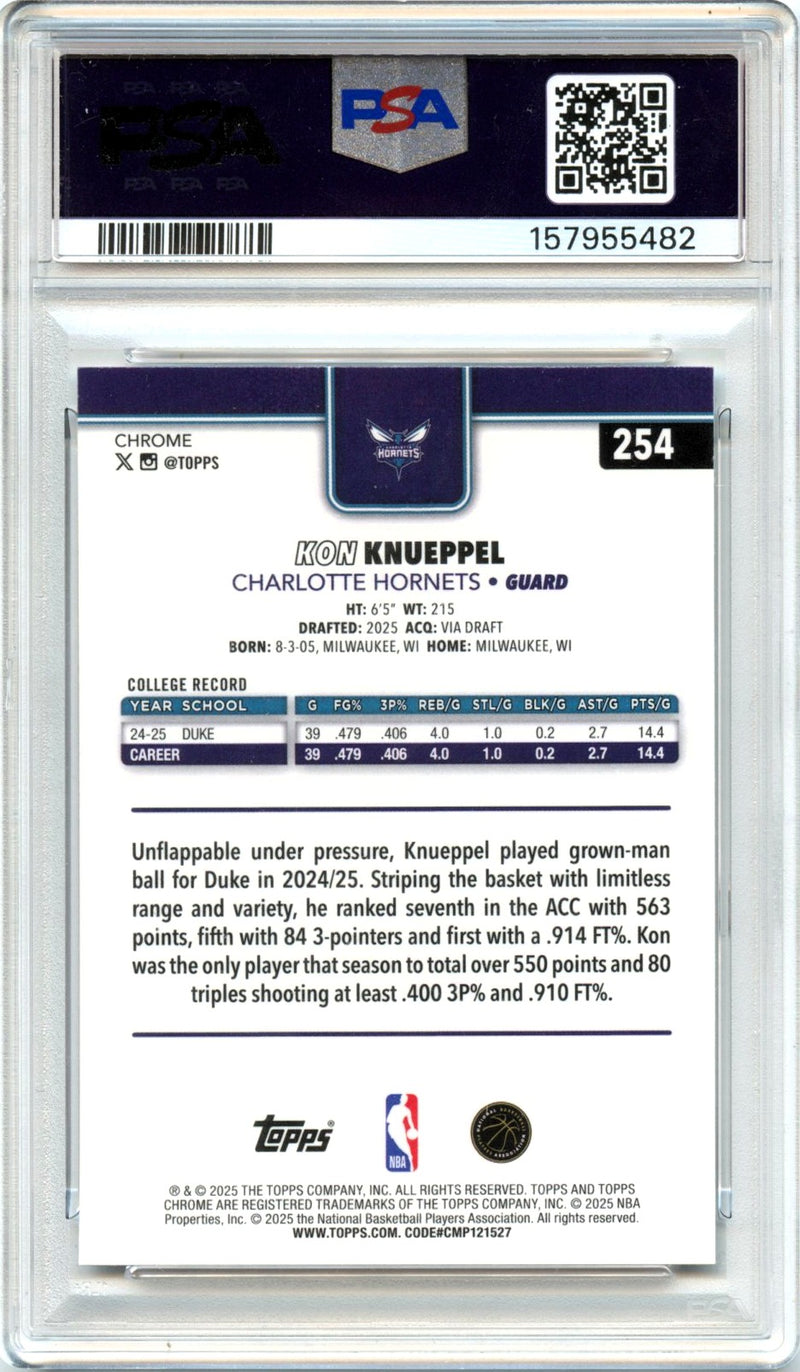 Kon Knueppel RC 2025-26 Topps Chrome Xfractor Rookie #254 PSA 9-2