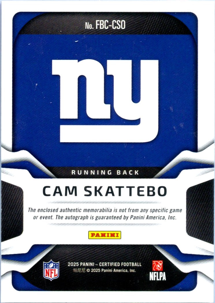 Cam Skattebo RC 2025 Panini Certified Pink Freshman Fabric Rookie Patch Auto SP 101/299-2