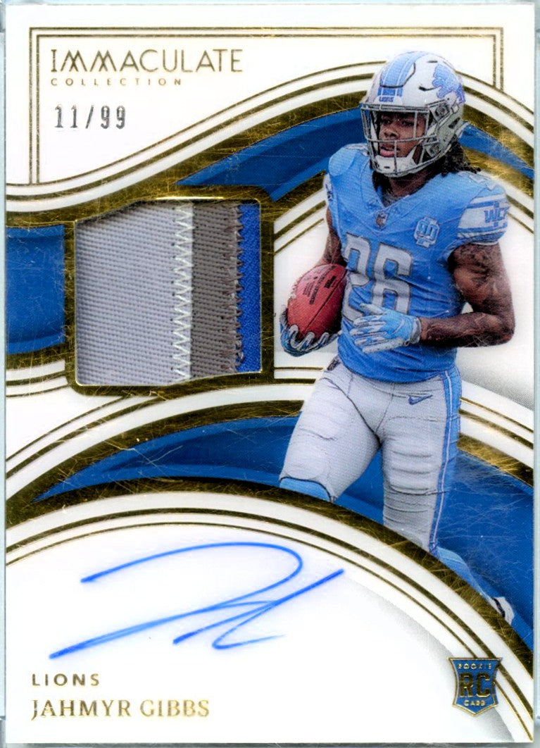 Jahmyr Gibbs RC 2023 Immaculate Gold Rookie Patch Auto SP 11/99-1