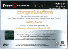Jerry Rice 2007 Topps Paradigm Career Highs Triple Patch Auto SP 30/99-2