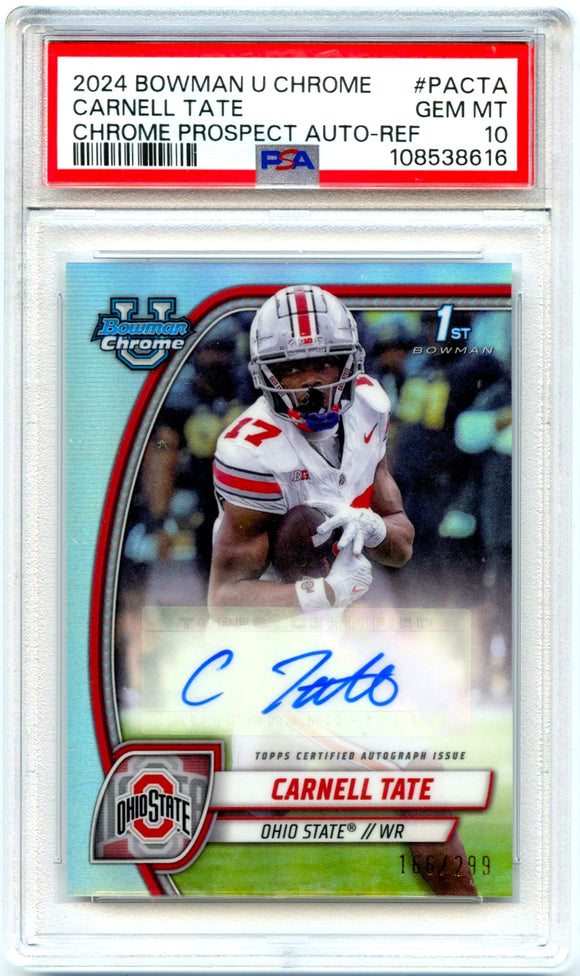 Product Carnell Tate RC 2024 Bowman University Chrome Refractor Rookie Auto SP 166/299 PSA 10 Link