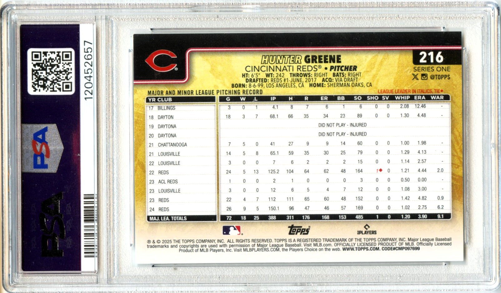 Hunter Greene 2025 Topps Golden Mirror Variation SSP #216 PSA 10-2